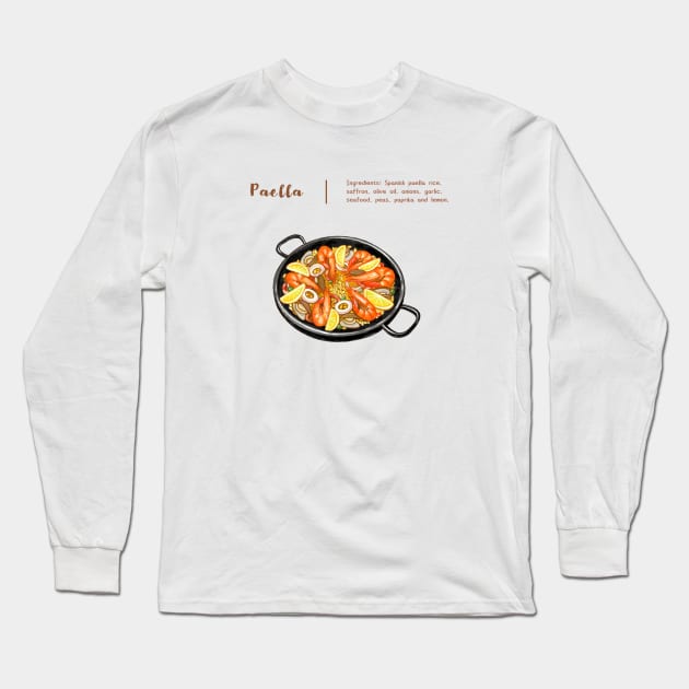 Spanish Food❤️Paella Long Sleeve T-Shirt by Rose Chiu Food Illustration